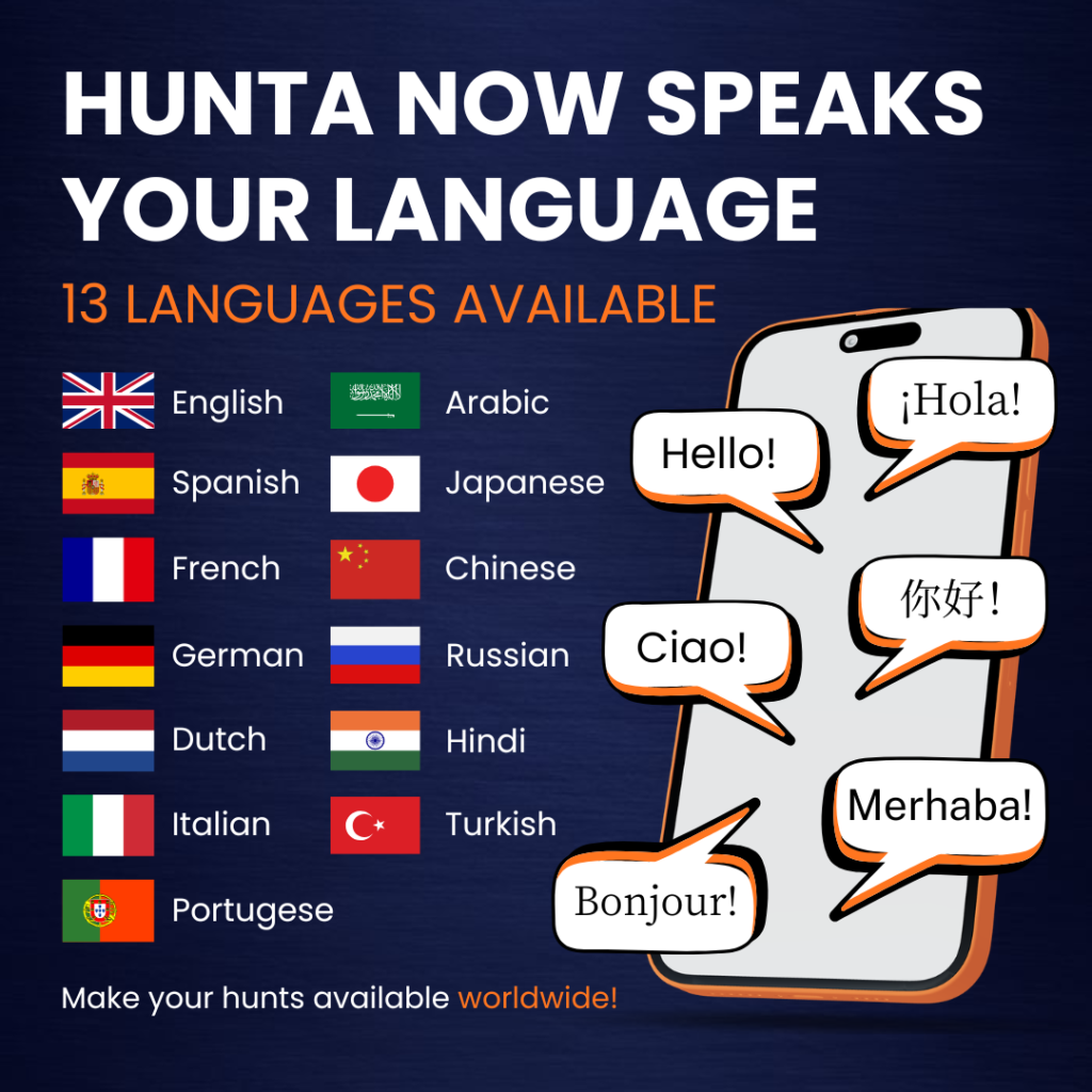 Treasure hunt app available in 13 languages exploring cities worldwide
